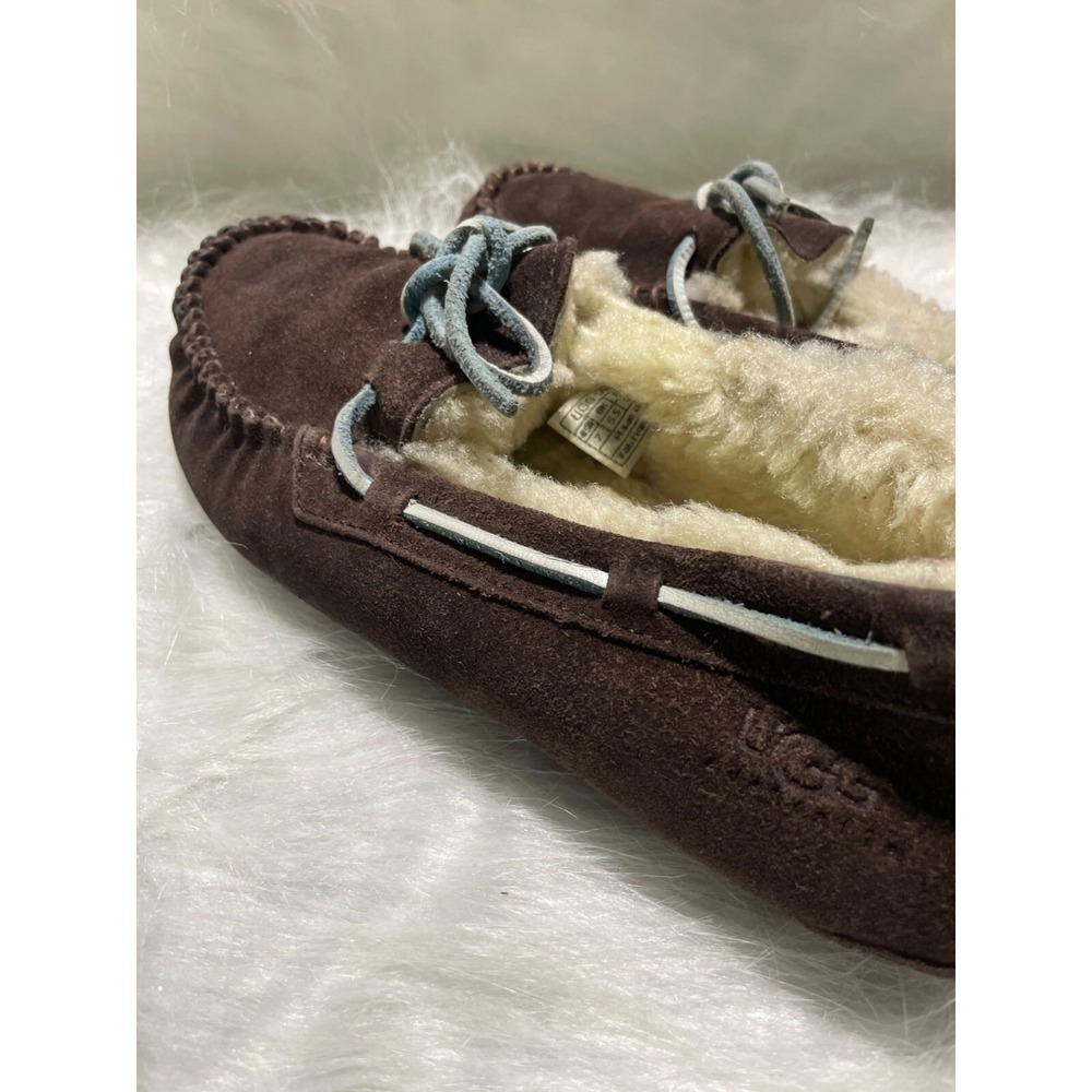 UGG Australia Dakota Suede Moccasin Slippers Brown Shearling Womens 8 5612 - Picture 6 of 7